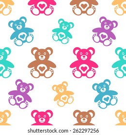 Seamless pattern with little cute teddy bears