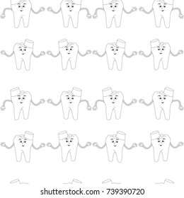Seamless pattern with little cute tooth isolated on the white background. Medical backdrop or wallpaper with smile tooth.