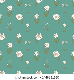 seamless pattern of little daisy on blue green background, vector illustration wallpaper