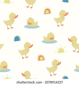 Patrón sin mar con poco pato. El fondo vectorial puede utilizarse para la decoración, la ropa infantil, la rayadura, la tela, el papel pintado, los textiles.