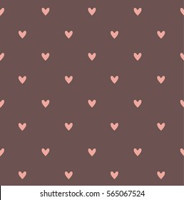 Seamless pattern little dusty pink hearts on dusty brown.