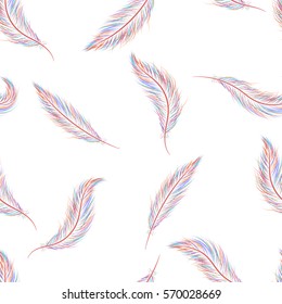 Seamless pattern of little feathers hand-drawn in vector