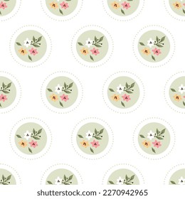 Seamless Pattern with little Flower and Leaves. Floral pattern on white background. Design for fashion prints, textile, background, wallpaper, wrapping, fabric and more