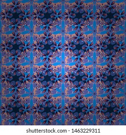 Seamless pattern with little flowers in beige, violet and blue colors. Vector hand painted flowers.