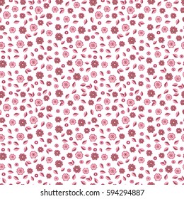 Seamless pattern little flowers in beige and magenta colors. Vector cute floral pattern in the small flower on a white backdrop.