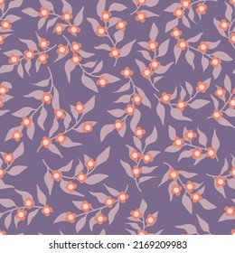Seamless pattern of a little flowers and branch with leaves. Abstract small flower patter. Vector illustration