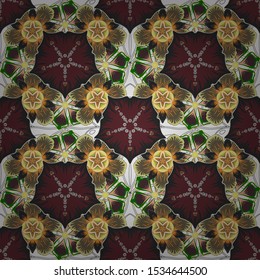 Seamless pattern with little flowers in brown, white and green colors. Vector hand painted flowers.