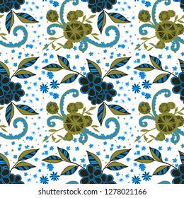 Seamless Pattern with Little Flowers in Country Style. Spring Floral Texture with Hand Drawn Doodles. Small Natural Rapport for Dress, Print, Paper. Vector Seamless Background with Wild Flowers.