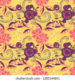 Seamless Pattern with Little Flowers in Country Style. Summer Floral Texture with Hand Drawn Doodles. Small Natural Rapport for Chintz, Linen, Textile. Vector Seamless Background with Wild Flowers.