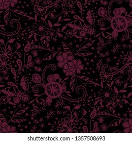 Seamless Pattern with Little Flowers in Country Style. Summer Floral Texture with Hand Drawn Doodle Blossoms, Leaves and Buds. Small Natural Rapport for Print, Cotton, Calico. Vector Zentangle.