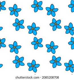 Seamless pattern with little flowers forget-me-not on white background. Vector image.