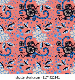 Seamless Pattern with Little Flowers in Liberty Style. Autumn Floral Texture with Hand Drawn Doodles. Small Natural Rapport for Chintz, Linen, Textile. Vector Seamless Background with Wild Flowers.