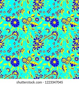 Seamless Pattern with Little Flowers in Liberty Style. Autumn Floral Texture with Hand Drawn Doodle Blossoms, Leaves and Buds. Small Natural Rapport for Fabric, Cloth, Textile. Vector Zentangle.