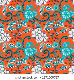 Seamless Pattern with Little Flowers in Liberty Style. Autumn Floral Texture with Hand Drawn Doodles. Small Natural Rapport for Fabric, Cloth, Paper. Vector Seamless Background with Wild Flowers.