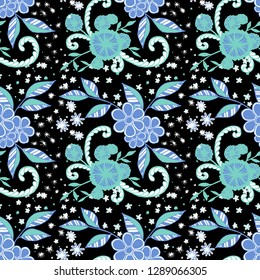 Seamless Pattern with Little Flowers in Liberty Style. Autumn Floral Texture with Hand Drawn Doodles. Small Natural Rapport for Dress, Print, Cotton. Vector Seamless Background with Wild Flowers.