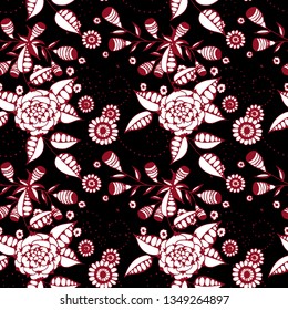 Seamless Pattern with Little Flowers in Liberty Style. Spring Floral Texture with Hand Drawn Doodle Blossoms, Leaves and Buds. Small Natural Rapport for Dress, Print, Cotton. Vector.