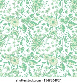 Seamless Pattern with Little Flowers in Liberty Style. Autumn Floral Texture with Hand Drawn Doodle Blossoms, Leaves and Buds. Small Natural Rapport for Fabric, Cloth, Textile. Vector Zentangle.