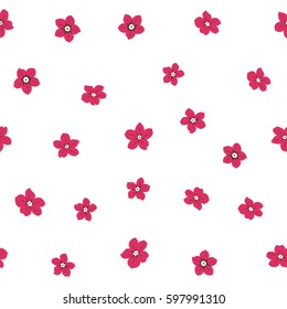 Seamless pattern with little flowers in pink and brown colors. Vector hand painted flowers on a white background.