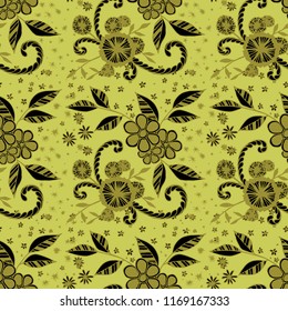 Seamless Pattern with Little Flowers in Rustic Style. Spring Floral Texture with Hand Drawn Doodles. Small Natural Rapport for Fabric, Linen, Textile. Vector Seamless Background with Wild Flowers.