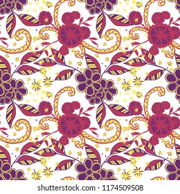 Seamless Pattern with Little Flowers in Rustic Style. Spring Floral Texture with Hand Drawn Doodles. Small Natural Rapport for Chintz, Linen, Calico. Vector Seamless Background with Wild Flowers.