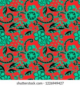 Seamless Pattern with Little Flowers in Rustic Style. Spring Floral Texture with Hand Drawn Doodles. Small Natural Rapport for Fabric, Cloth, Paper. Vector Seamless Background with Wild Flowers.