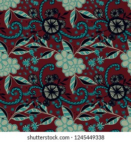 Seamless Pattern with Little Flowers in Rustic Style. Spring Floral Texture with Hand Drawn Doodles. Small Natural Rapport for Fabric, Cloth, Paper. Vector Seamless Background with Wild Flowers.