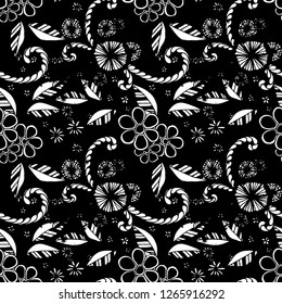 Seamless Pattern with Little Flowers in Rustic Style. Spring Floral Texture with Hand Drawn Doodles. Small Natural Rapport for Dress, Print, Cotton. Vector Seamless Background with Wild Flowers.