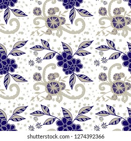 Seamless Pattern with Little Flowers in Rustic Style. Spring Floral Texture with Hand Drawn Doodles. Small Natural Rapport for Fabric, Cloth, Paper. Vector Seamless Background with Wild Flowers.