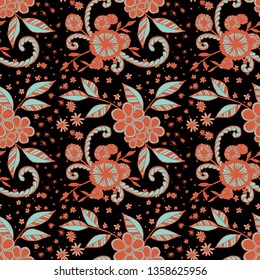 Seamless Pattern with Little Flowers in Rustic Style. Spring Floral Texture with Hand Drawn Doodles. Small Natural Rapport for Dress, Print, Cotton. Vector Seamless Background with Wild Flowers.