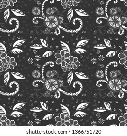 Seamless Pattern with Little Flowers in Rustic Style. Spring Floral Texture with Hand Drawn Doodles. Small Natural Rapport for Chintz, Linen, Calico. Vector Seamless Background with Wild Flowers.