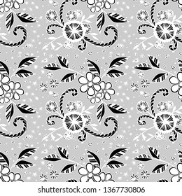 Seamless Pattern with Little Flowers in Rustic Style. Autumn Floral Texture with Hand Drawn Doodles. Small Natural Rapport for Chintz, Linen, Calico. Vector Seamless Background with Wild Flowers.