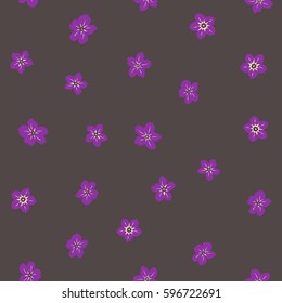Seamless pattern with little flowers. Vector hand painted flowers on a brown background.