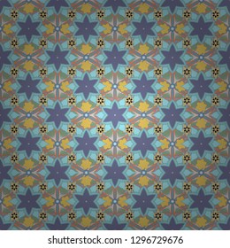 Seamless pattern with little flowers in yellow, blue and violet colors. Vector hand painted flowers.