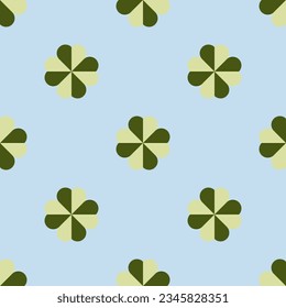 seamless pattern with little four leaf clovers on blue background. good luck symbol. Vector Illustration.
