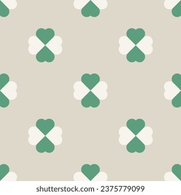 seamless pattern with little four leaf clovers on grey background. good luck symbol. Vector Illustration.