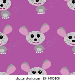 Seamless pattern of little funny mice on a purple background vector