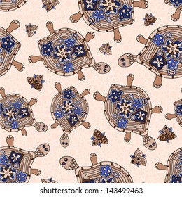 Seamless pattern with little funny turtles