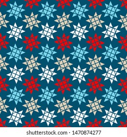 Seamless Pattern Little Graphic Christmas Stars Blue Red White Beige