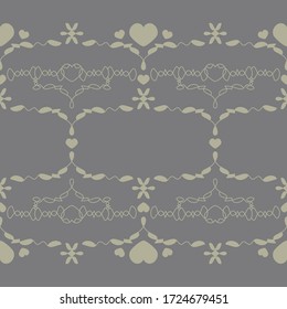Seamless pattern with little hearts. Color grey and light green . Vector.	