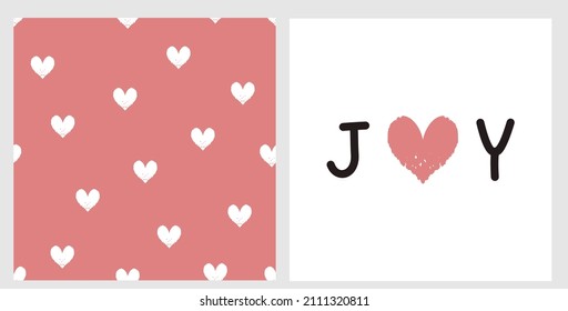 Seamless pattern with little hearts on red background. Hand written font and heart vector illustration. 