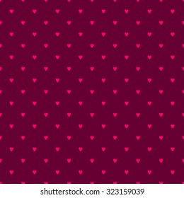 Seamless pattern with little hearts in the style of polka dot on a dark burgundy background with red heart