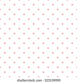 Seamless pattern with little hearts in the style of polka dot on a white background with a light pale pink heart