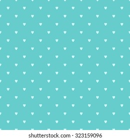 Seamless pattern with little hearts in the style of polka dot on a gentle background light blue aquamarine color