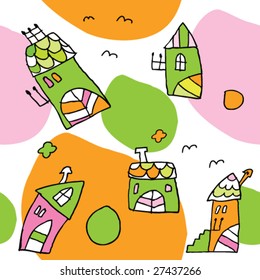 Seamless pattern with little houses