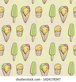 Seamless pattern with little ice cream for fabric, textile, clothes, tablecloth, post cards and other things. Endless background for your design. Vector image. 