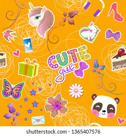 seamless pattern for little orange girls, vector