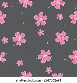 Patrón sin soldadura pequeña línea de flores rosada dibujo abstracto de la mano de garabato aislado en fondo gris