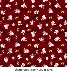 Seamless Pattern with little pink flowers on brown pattern