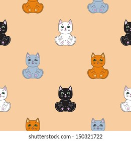 Seamless pattern with little pretty cats. Vector illustration