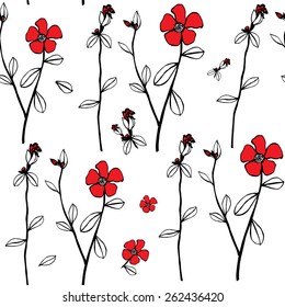Seamless pattern with little red flowers